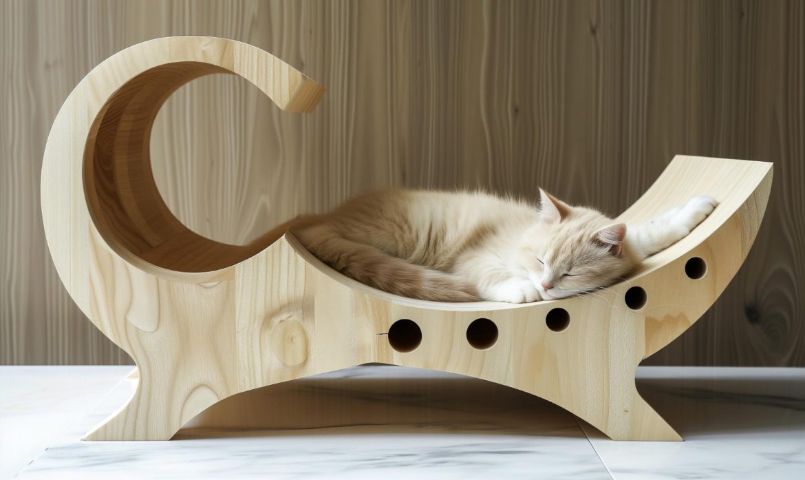 Minimalist cat bed with beige cat