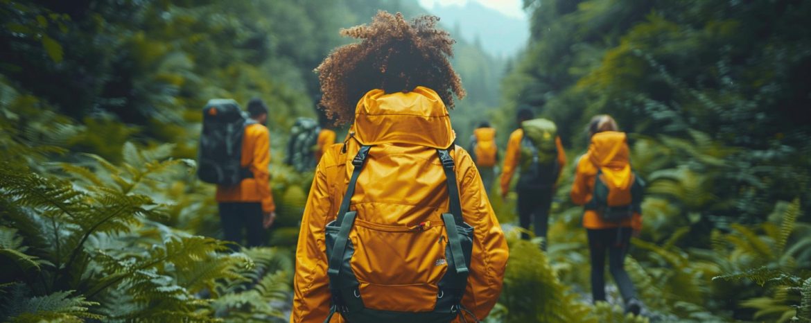 Hiking group with backpacks