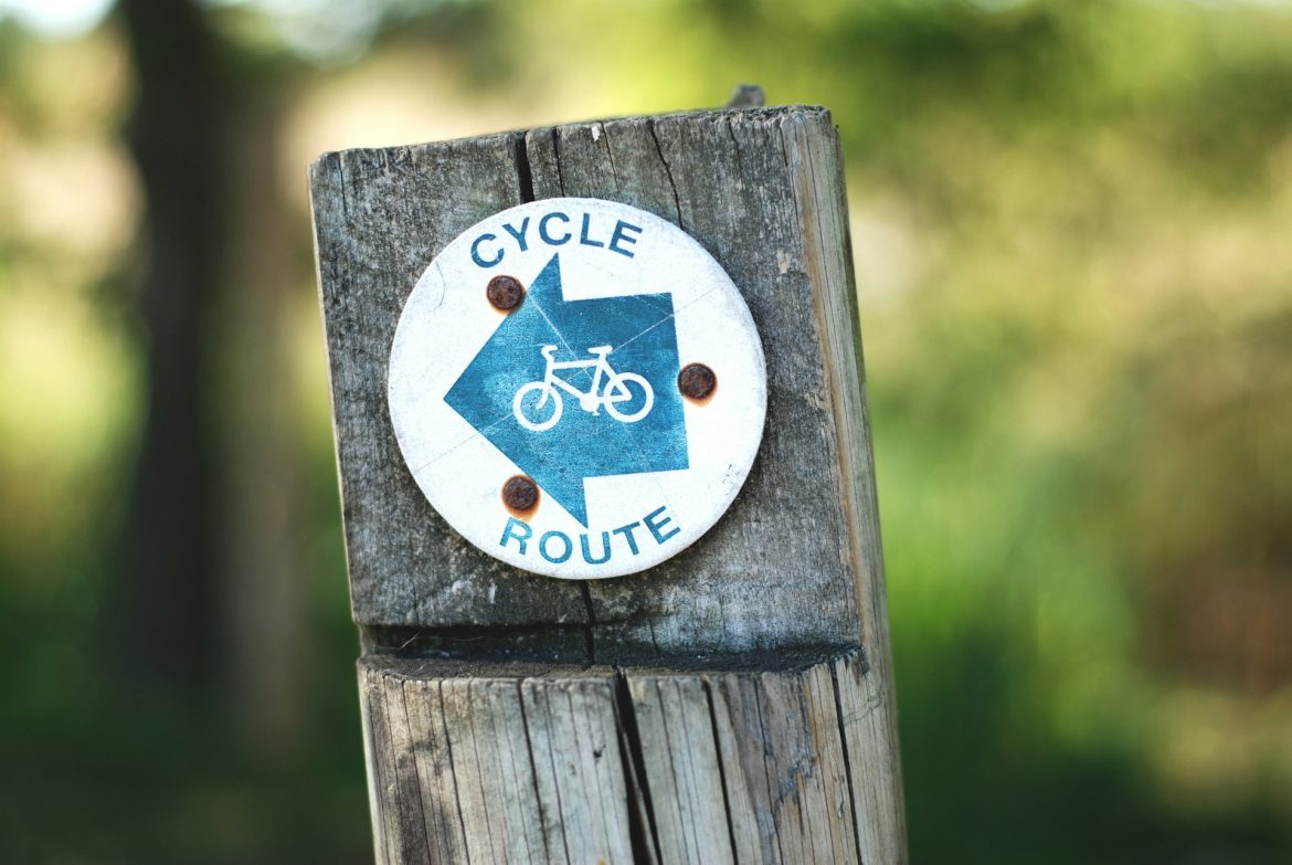 Bike sign on wood